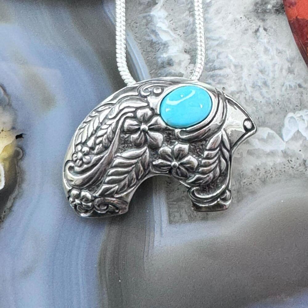 Carolyn Pollack Sterling Sleeping Beauty Turquoise Fetish Bear Pendant Necklace